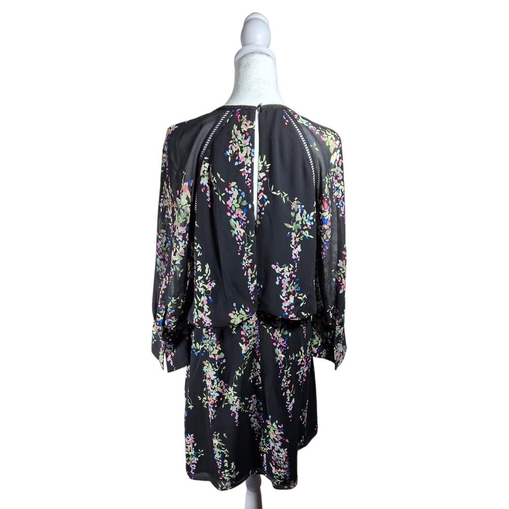 Reiss Roma Floral Dress US 8 Black Long Sleeve Sheer Shift Mini Lace Trim - Picture 11 of 16